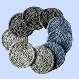 9 Cotton Pads - Eco-friendly Make-up Remover Scrubbies - Blue Grey Seashore Colours Recycled Cotton Reusable Cosmetic Wash Cloth Gift