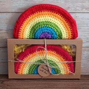 Rainbow Purse in a Gift Box - Crochet Knit Rainbow Coin Change Holder - Zip Pouch Clutch Purse - Birthday Christmas Stocking Filler Gift