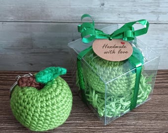 Gift Box - Apple Keyring - Keychain Miniature Fruit  - Play Food Toy Red Green Teacher Birthday School Present Stocking Filler Party Favour