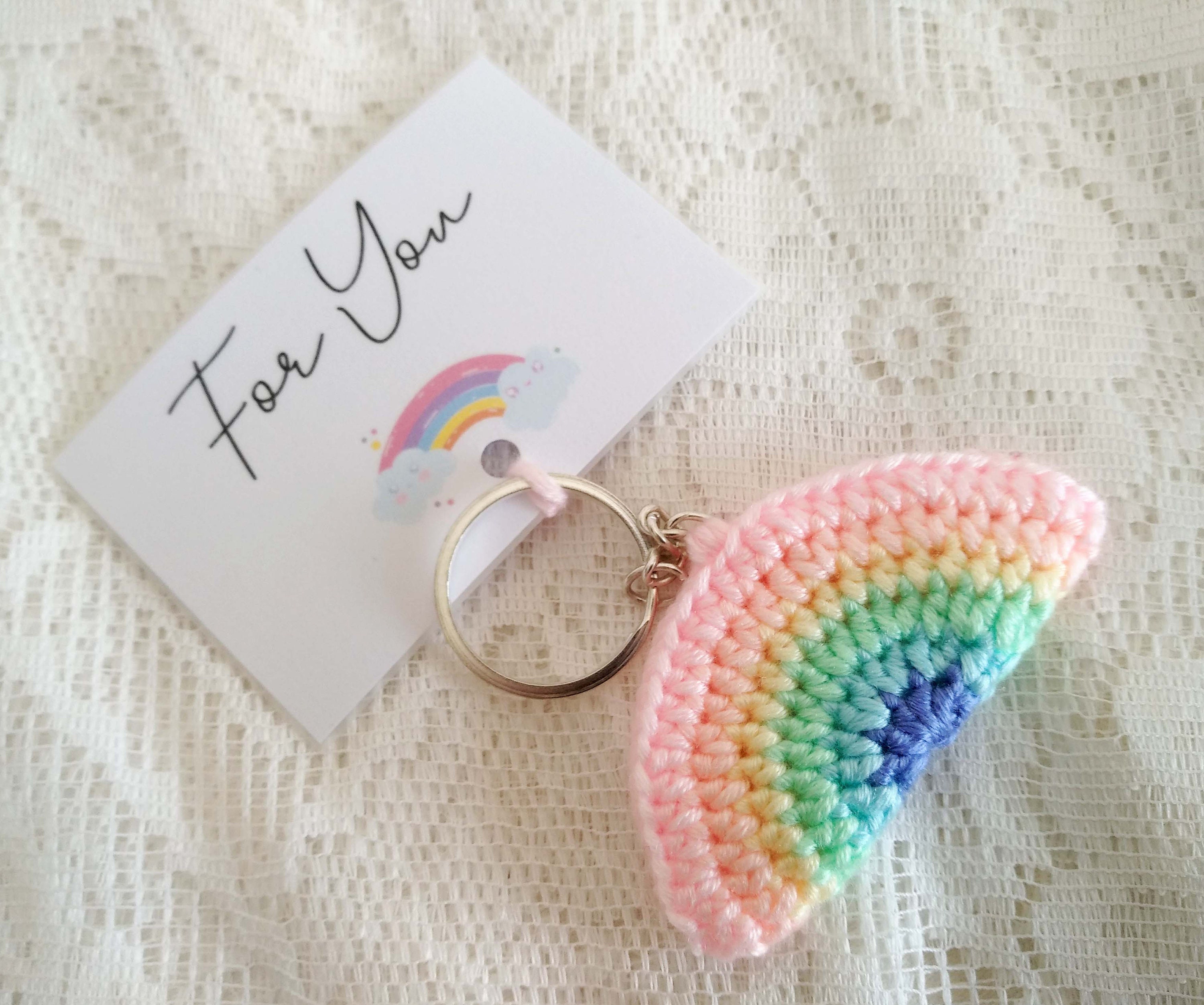 Pastel Rainbow Keyring Crochet Knit Keychain For You Gift Etsy