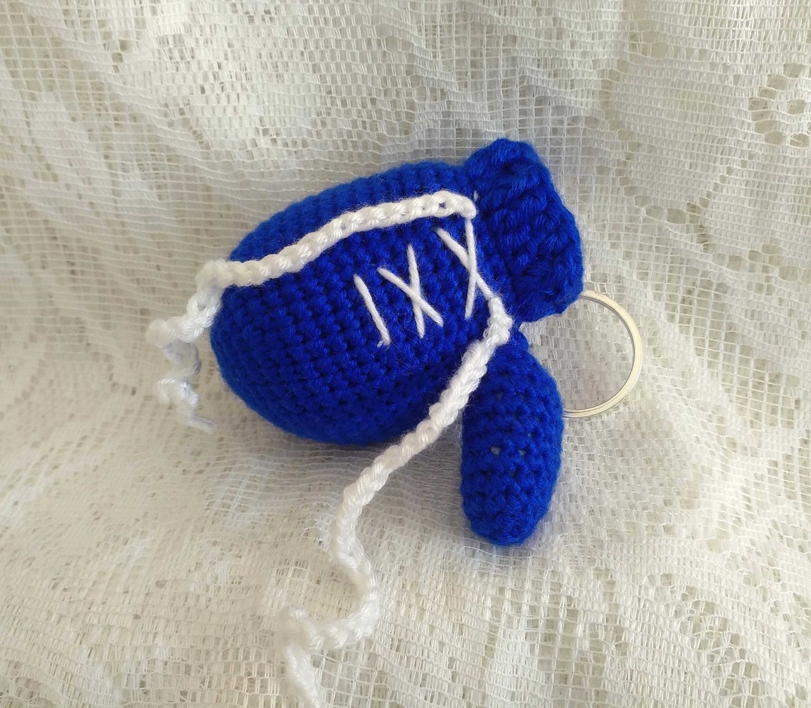 Boxing Glove Keyring Crochet Knit Sport Keychain Blue Red Etsy