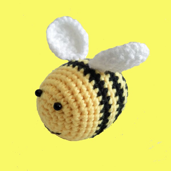 Crochet Bee - Mini Amigurumi Knit Stuffed Animal Plushie - Cute Handmade Pretend Play Bumble Bee - Wildlife Toy Garden Gift Stocking Filler