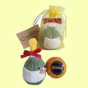 Sacchetto regalo per champagne - Borsa regalo in maglia per bottiglia di champagne, con coperchio arancione e cioccolato, etichetta di congratulazioni e cioccolato - Regalo di compleanno e Natale all'uncinetto