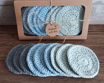Cotton Pads - 9 Eco-friendly Make-up Remover Scrubbies Blue Light Grey Sky Colours Recycled Cotton Reusable Cosmetic Wash Cloth Pads
