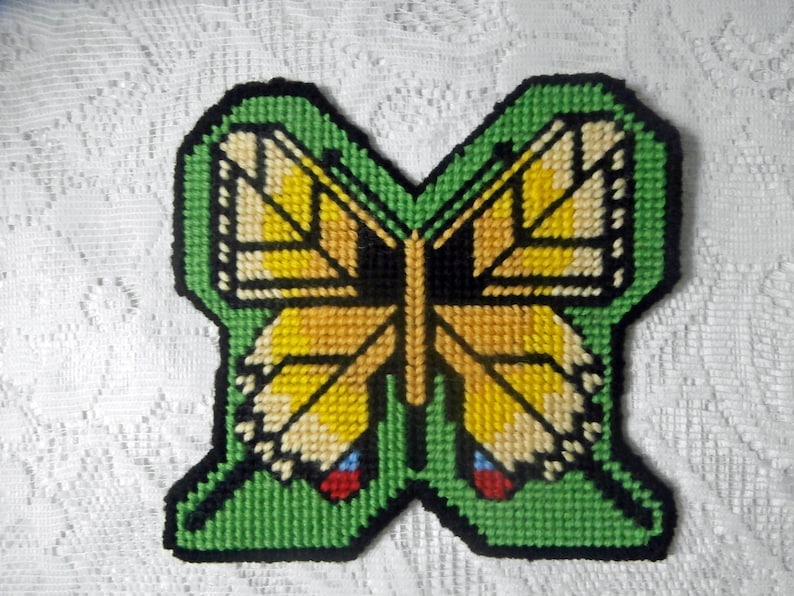 Yellow Black Wool Tapestry Felt Back Drink Coffee Mug Mat Cross Stitch Butterfly Coaster Birthday Housewarming Gift Table Decoration