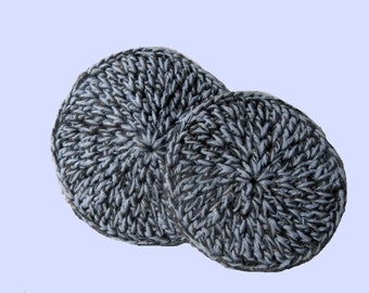 2 Washing Up Scrubbies - Two Eco-friendly Recycled Cotton Crochet Dish Pot Sponges - Knit Blue Black Washing Up Pads Kitchen Gift Set