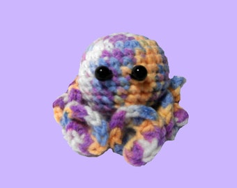 Crochet Octopus - Amigurumi Knit Miniature Sealife Stuffed Aquatic Toy  Cute Purple Yellow Ocean Wildlife Fish Plushie Pretend Play Soft Toy