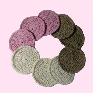 Make-up Remover Pads - 9 Eco-Friendly Crochet Scrubbies - Pink White Brown Ice Cream Colours - Recycled Cotton Reusable Cosmetic Gift
