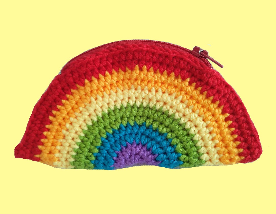 Rainbow Purse Crochet Knit Rainbow Coin Change Holder Zip Pouch Clutch