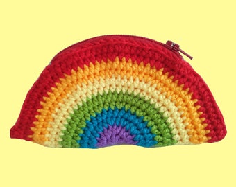 Rainbow Purse - Crochet Knit Rainbow Coin Change Holder - Zip Pouch Clutch Purse - Birthday Christmas Stocking Filler Gift