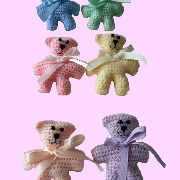 Rainbow Bear - Crochet Teddy Mini Plushie Soft Toy - Ribbon Bowtie Pastel Blue Green Pink Yellow Orange Peach Purple - Stocking Filler Gift