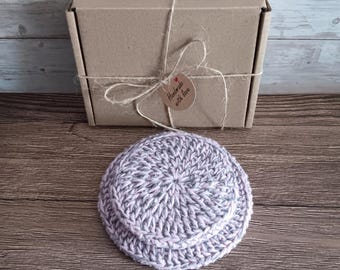 2 Gift Boxed Washing Up Scrubbies - Two Eco-friendly Recycled Cotton Crochet Dish Pot Sponges - Pink Grey Washing Up Pads Kitchen Gift Set