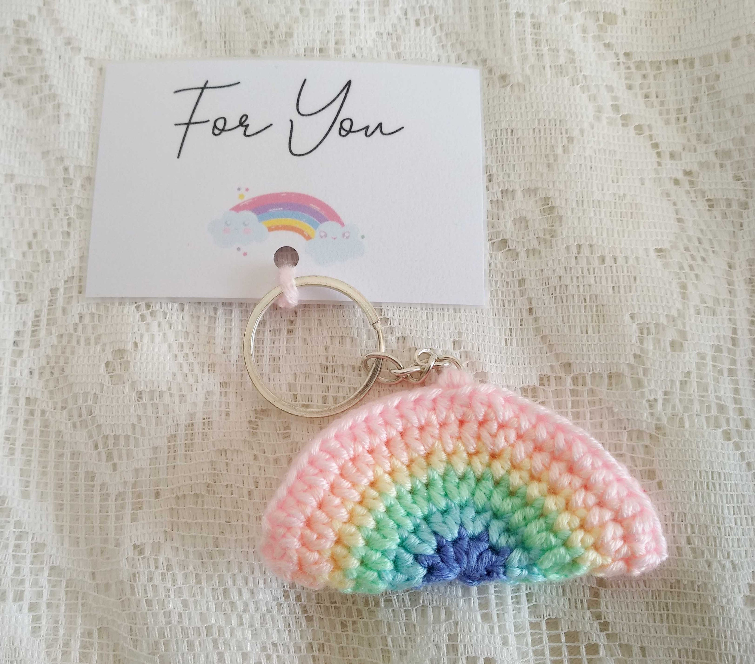 Pastel Rainbow Keyring Crochet Knit Keychain For You Gift Etsy