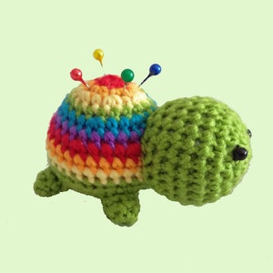 Rainbow Turtle Pin Cushion - Crochet Animal Pincushion With Pins - Knit Needle Storage Organiser Stocking Filler Birthday Sewing Craft Gift