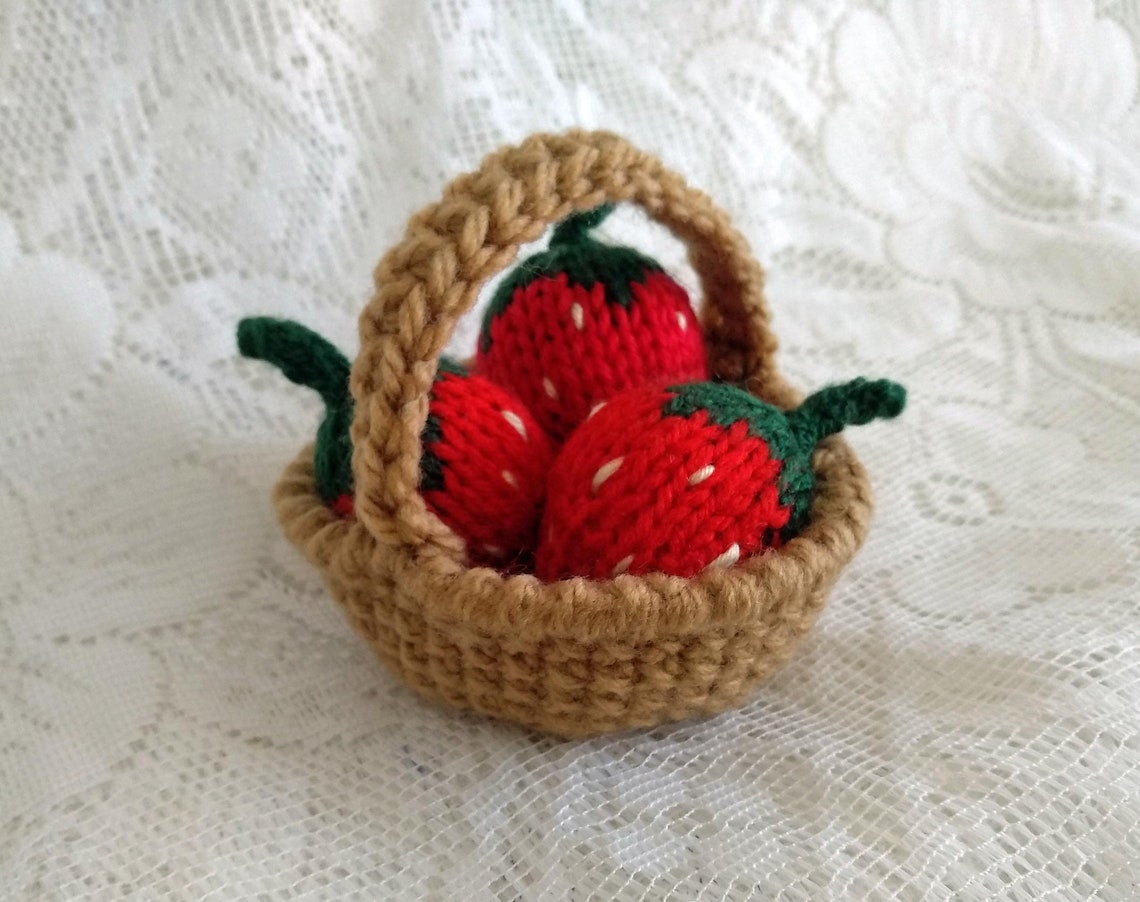 Strawberry Gift Basket Knit Crochet Strawberries Pretend | Etsy