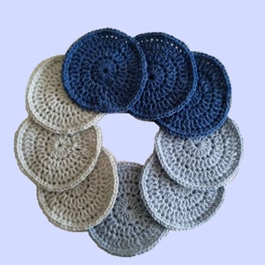 Cotton Pads - 9 Eco-friendly Make-up Remover Scrubbies Blue Light Grey Sky Colours Recycled Cotton Reusable Cosmetic Wash Cloth Pads