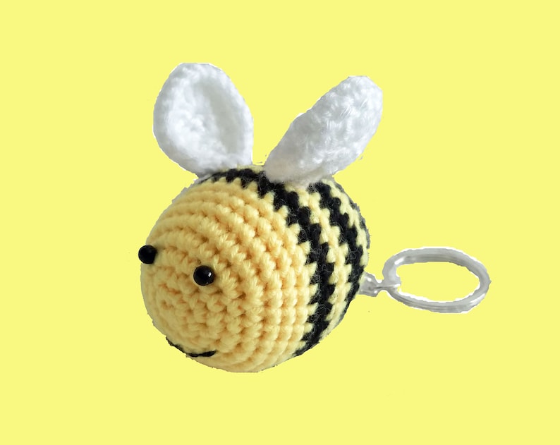 Bee Keyring Crochet Happy Bumble Bee Keychain Knit Miniature Etsy