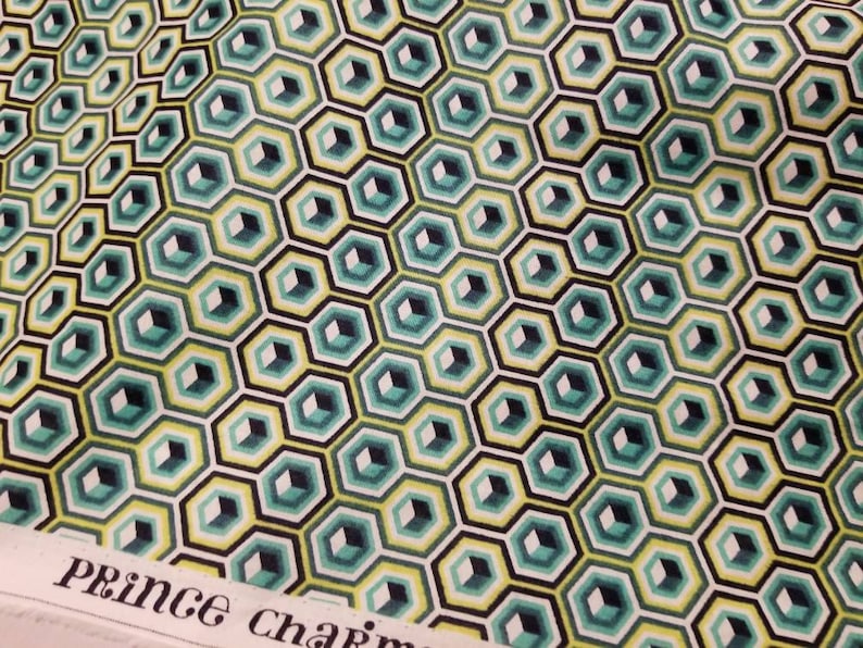 Tula Pink Prince Charming Aqua Hex Box VOILE fashion quilting fabric hard to find