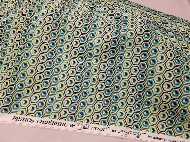 Tula Pink Prince Charming Aqua Hex Box VOILE fashion quilting fabric hard to find