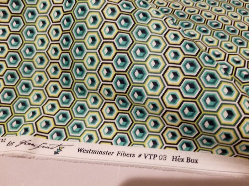 Tula Pink Prince Charming Aqua Hex Box VOILE fashion quilting fabric hard to find