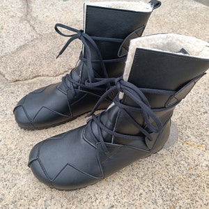 20% Off, Vegan Boots, Vegan Booties, Black Boots, Winter Shoes, Lace Boots BOSQUE BLACK, white fake wool lining image 2