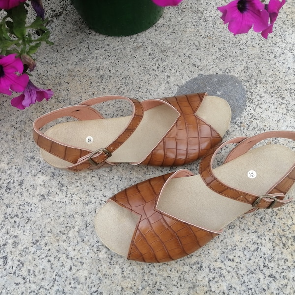 40% OFF, Vegan, Sandals, vegan Sandals, Summer Shoes, Flat Sandals, Straps Sandals vegan model CORINNE bamboo brown