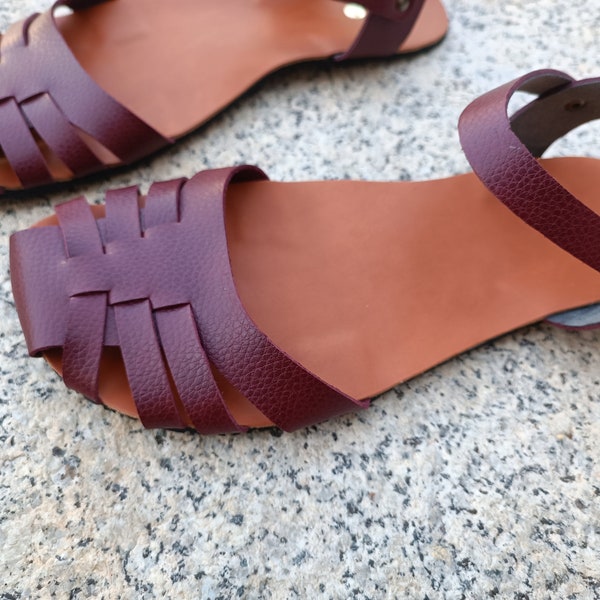 BAREFOOT PETRA Burgundy, 20% off promotion, Vegan sandass, cruelty-free sandals, eco-friendly, summer vegan sandals