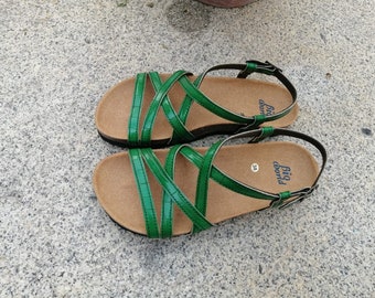 30% OFF, vegan Sandals, Summer Shoes, Flat Sandals, Free Shipping Europe, Straps Sandals vegan model DELFOS green