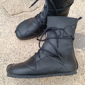 20% Off, Vegan Boots, Vegan Booties, Black Boots, Winter Shoes, Lace Boots BOSQUE BLACK, white fake wool lining image 3