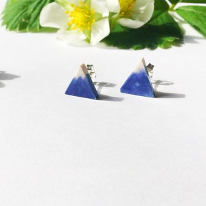 Mountain stud earrings, blue and white geographical porcelain ceramic solid sterling silver earrings, handmade in Hereford, Britain image 4