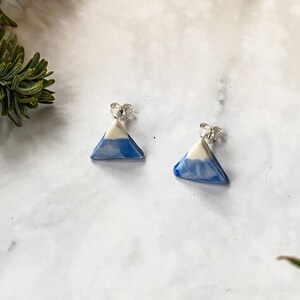 Mountain stud earrings, blue and white geographical porcelain ceramic solid sterling silver earrings, handmade in Hereford, Britain image 2