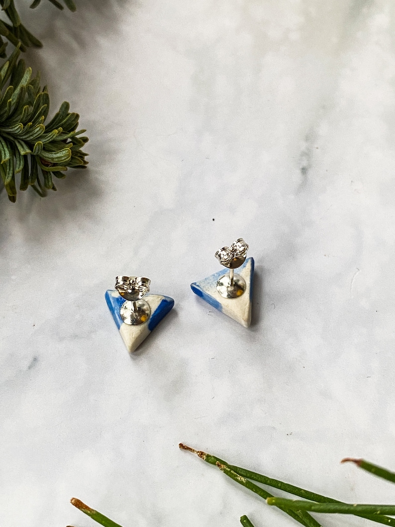 Mountain stud earrings, blue and white geographical porcelain ceramic solid sterling silver earrings, handmade in Hereford, Britain image 3