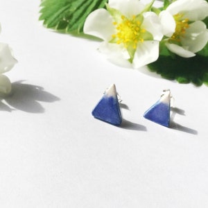 Mountain stud earrings, blue and white geographical porcelain ceramic solid sterling silver earrings, handmade in Hereford, Britain image 6