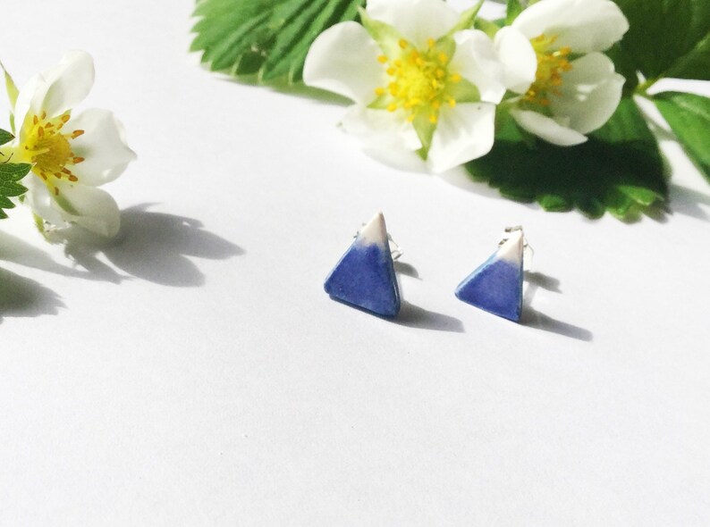 Mountain stud earrings, blue and white geographical porcelain ceramic solid sterling silver earrings, handmade in Hereford, Britain image 6