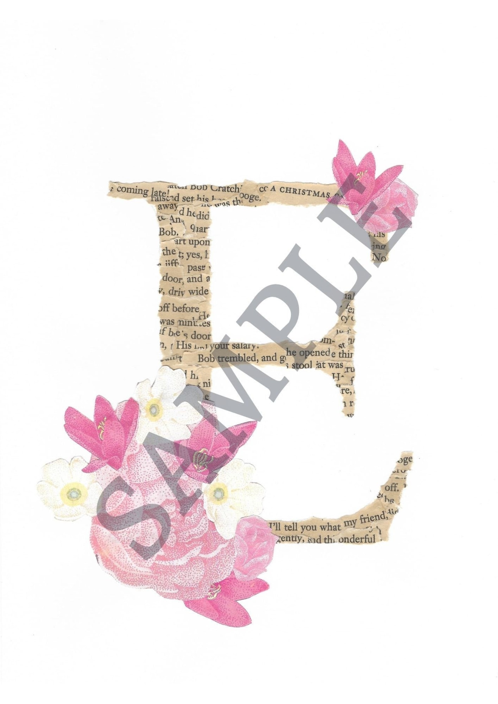 Letter E with book pages and florals instant download baby Etsy.de