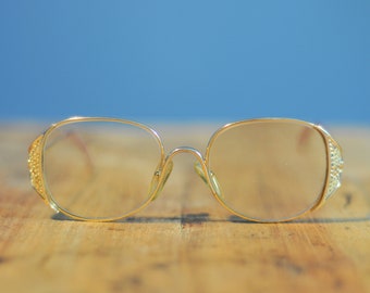 Monture de lunettes de vue vintage Christian Dior Paris lunettes en métal doré et strass brillants, lunettes rétro des années 70 seventies
