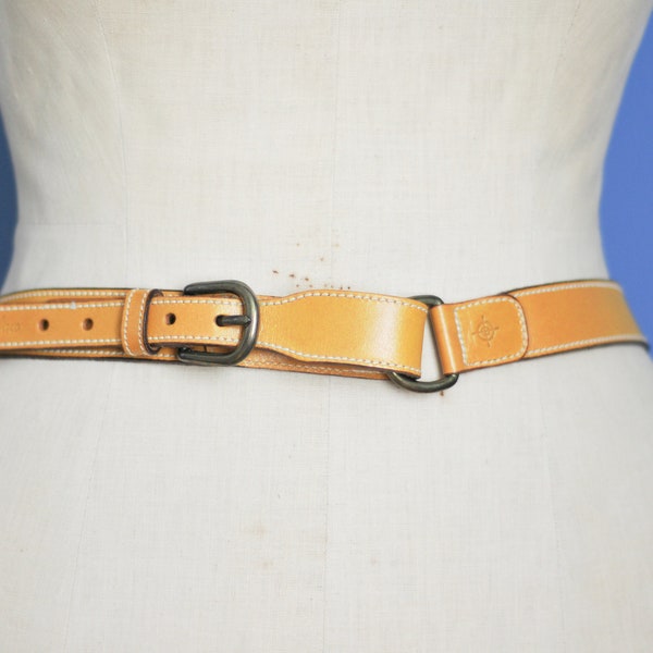 Ceinture en cuir vintage Parallax Paris cuir jaune taille 85 taille 40 ceinture originale boucle en laiton ceinture artisanale Paris France