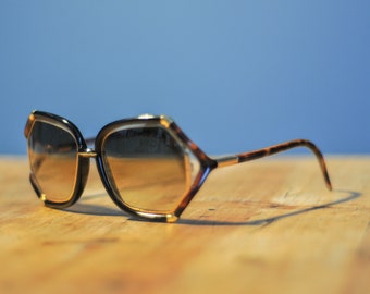 Vintage Ted Lapidus sunglasses, large oversized brown XXL eyeglass frames with gold tortoiseshell effect 70s - 80s made in France