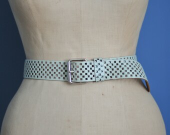 Sky blue perforated leather belt from the 80s wide belt rockabilly look 50s pinup original belt light turquoise belt