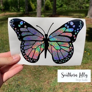 Butterfly Holographic Glitter Nature Colorful Car/Laptop/Cup Decal Sticker, Cute Butterfly Car Sticker, Unique Butterfly Car Sticker