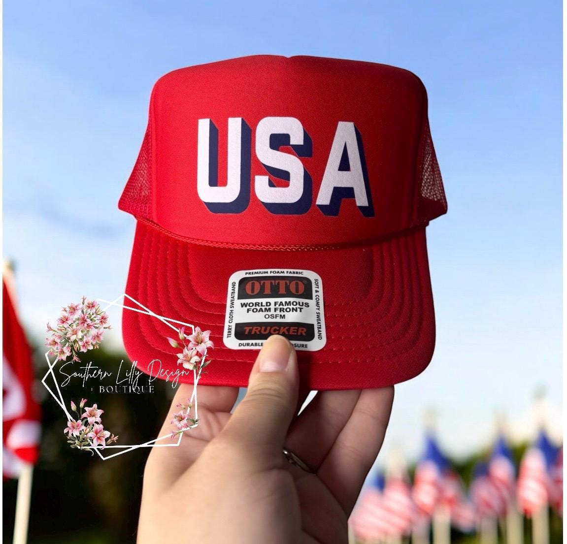 USA Red Otto Trucker Hat Gift for Independence Day - Etsy display picture 2
