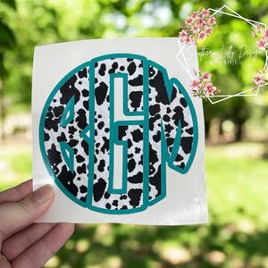 Cow Print Offset Vinyl Initials Double Layer Monogram Decal Cup Sticker Gift for Best Friend