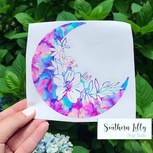 Crescent Moon Floral Vinyl Decal Car Window Sticker