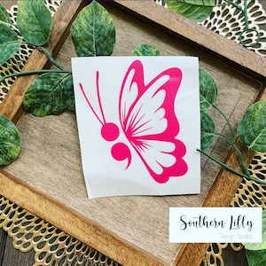 Semi Colon Butterfly Prevention Awareness Car or Cup Vinyl Decal Sticker for Mental Health Support