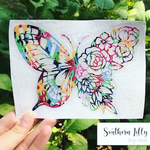 Floral Butterfly Nature Colorful Vinyl Decal Sticker Gift for Friend