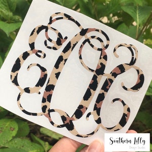 Personalized Leopard Print Monogram Decal for Vehicles, Devices and Drinkware Custom Cheetah Print Initial Sticker Gift