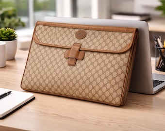 Brown Gucci Monogram w Leather Trim Portfolio - Documents - Laptop Bag