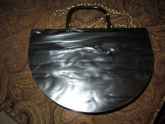 Rare Gray Lucite Top Carry Clutch Crossbody Bag - image 3