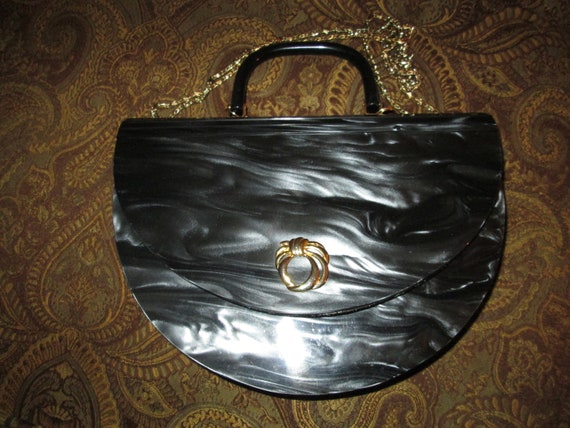 Rare Gray Lucite Top Carry Clutch Crossbody Bag - image 2