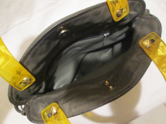 Rare Gray Leather Weave w/Yellow Lucite Handles T… - image 5